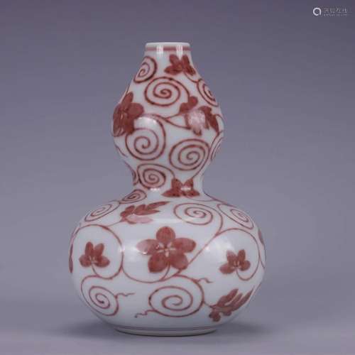 COPPER-RED GLAZE FLORAL DOUBLE-GOURD-SHAPE VASE