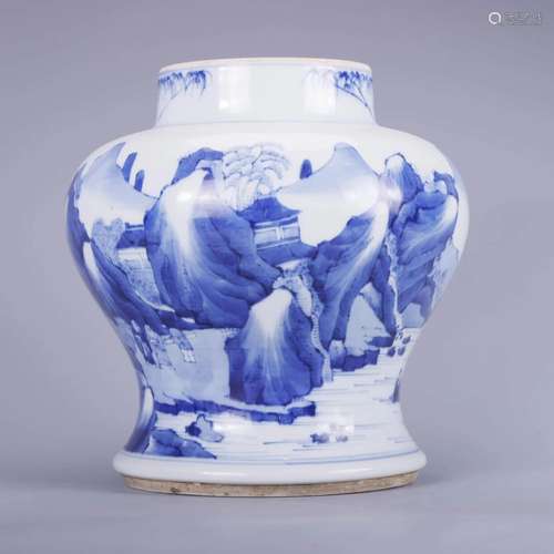 BLUE AND WHITE LANDSCAPE JAR