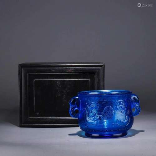 BLUE GLASS DRAGON&SHOU ARCHAIC STYLE INCENSE BURNER