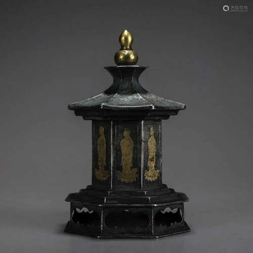 SILVER GILDING BUDDHIST OCTAGONAL STUPA