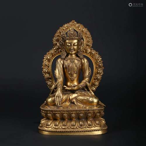 GILT BRONZE FIGURE OF SHAKYAMUNI