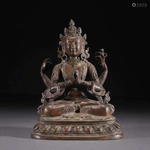 BRONZE FIGURE OF FOUR-ARMED AVALOKITESVARA