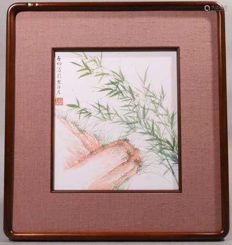 QI GONG, CHINESE BAMBOO AND STONE PAINTING ON PAPER