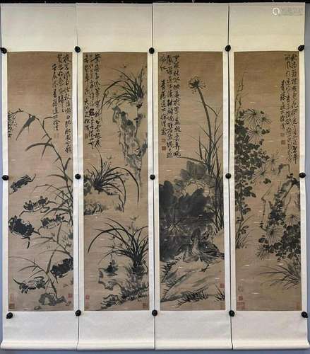 XU WEI, FOUR CHINESE FLOWER AND BIRD PAINTING PAPER