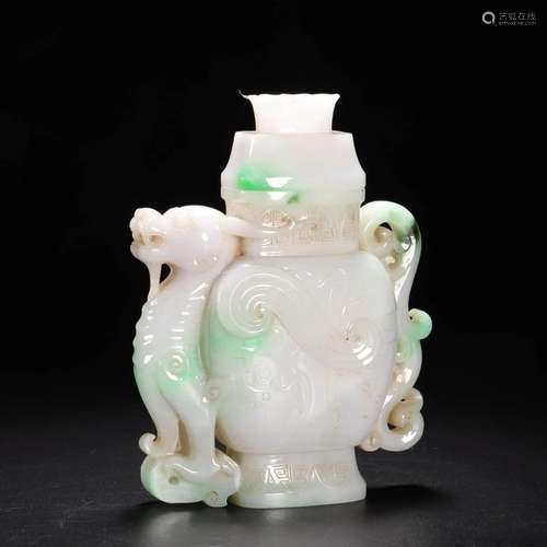 MOTTLED JADEITE MYTHICAL BEAST VASE