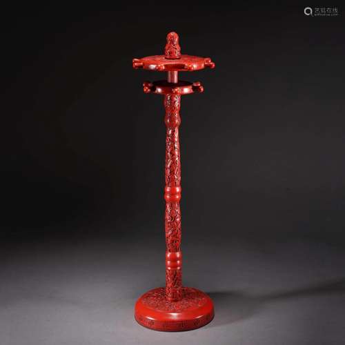 CARVED CINNABAR LACQUER LOTUS BRUSH RACK