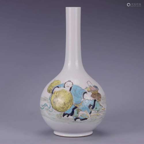 FAMILLE ROSE FIGURE BOTTLE VASE