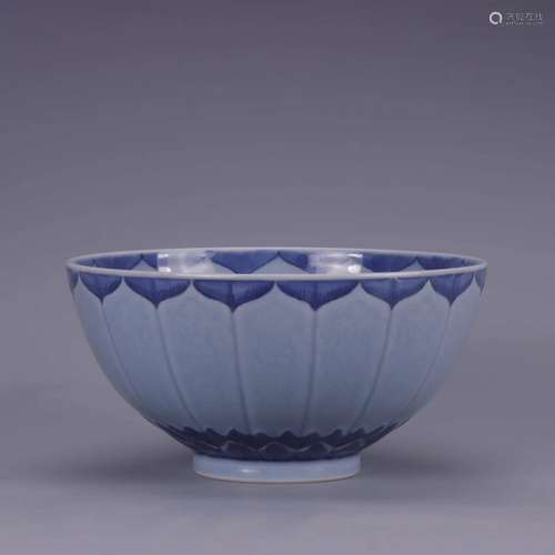 INCISED BLUE GLAZE FLORAL BOWL