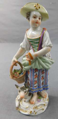 Meissen. Porzellan Figur. Blumenkind mit Schaf und Blumenkor...