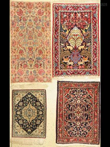 Mixed lot of 4 Persian Poschti, (Nain fine, around 1950