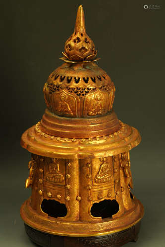 铜鎏金人物佛像熏香炉
