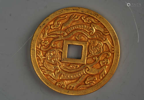 铜鎏金虎纹币