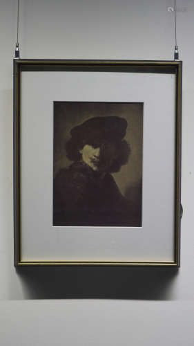 伦勃朗 伦勃朗 戴丝绒贝雷帽的自画像 纸本胶版画