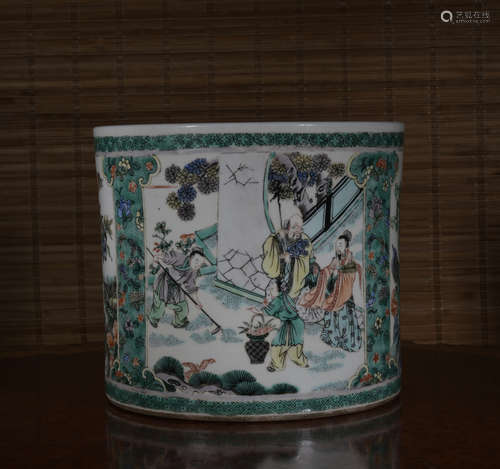 A Wu cai 'figure' pen container