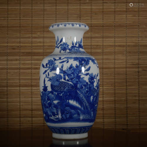 A blue and white 'floral and birds' vase