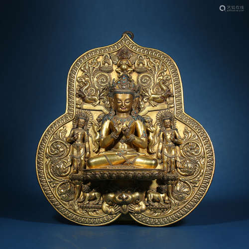 15th Century, Bronze Gilt Relief Buddha Board