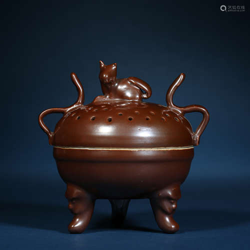 Ming Dynasty,Sauce Glaze Incense Burner