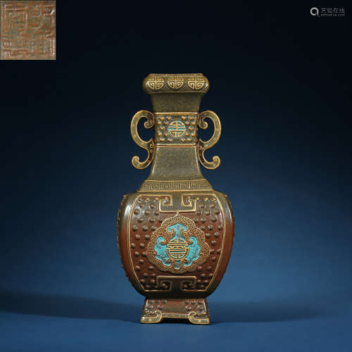 Qing Dynasty,Bronze Glaze Binaural Bottle