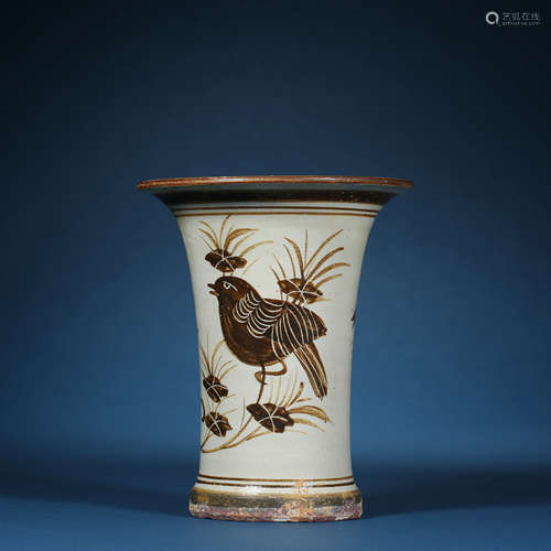 Song Dynasty, Jizhou Kiln Brown Colour Flower and Bird Goble...