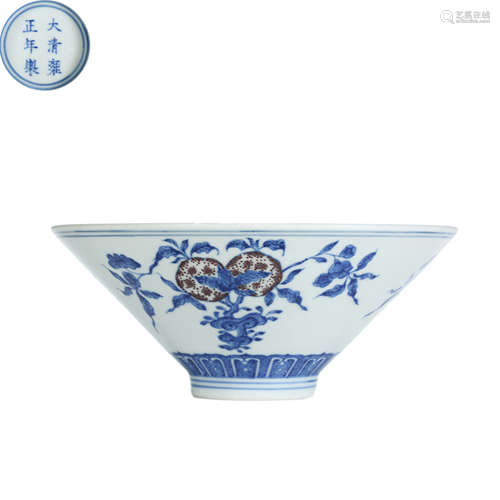 Qing Dynasty,Blue and White Glaze Red Douka Bowl