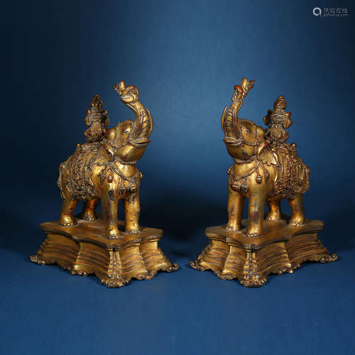 Ming Dynasty,Bronze Gilt Elephant