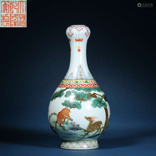 Qing Dynasty,Famille Rose Garlic Bottle