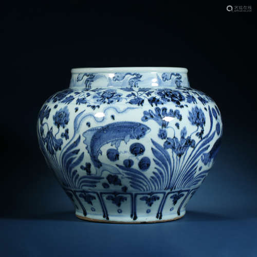 Yuan Dynasty, Blue and White Jade Algae Pattern Jar