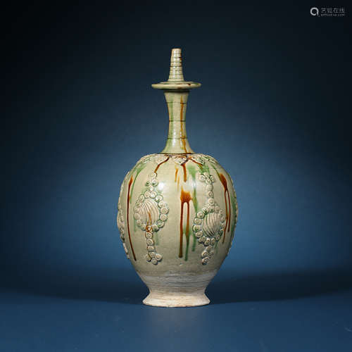 Tang Dynasty, Three-Colour Necked Bottle