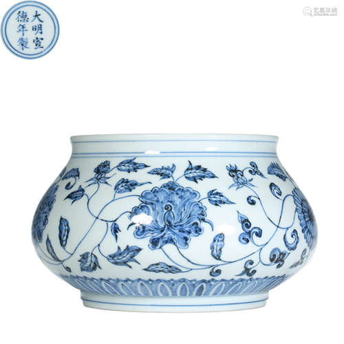 Ming Dynasty,Blue and White Flower Pattern Washing