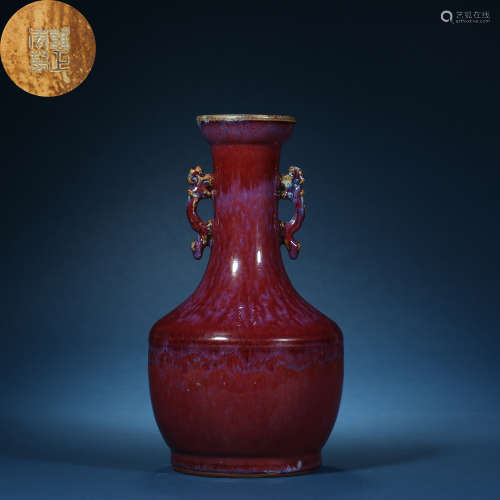Qing Dynasty,Ji-Red Glaze Binaural Bottle