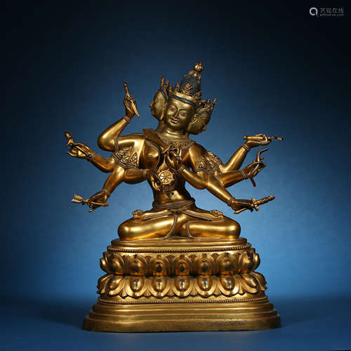 Qing Dynasty,Bronze Gilt Buddha Statue