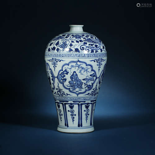 Yuan Dynasty,Blue and White Character Story Prunus Vase