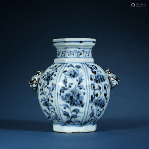 Yuan Dynasty,Blue and White Beast Head Jar