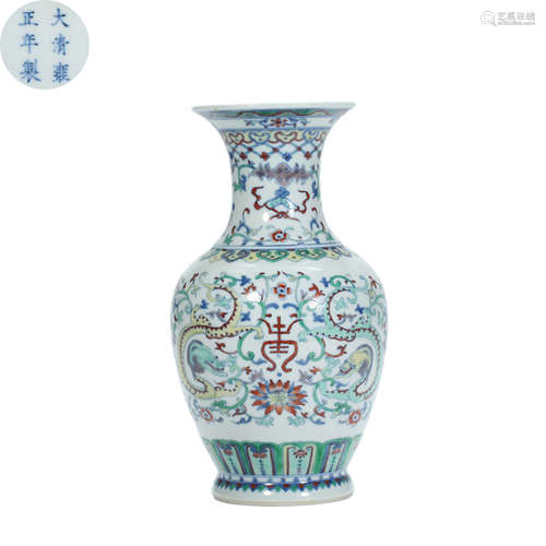 Qing Dynasty,Doucai Flower Pattern Bottle