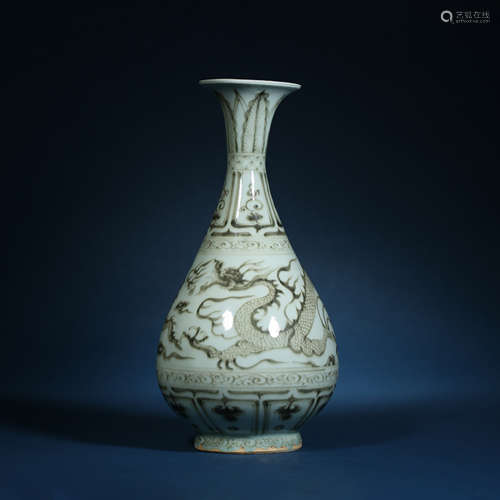 Yuan Dynasty, Blue and White Dragon Pattern Jade Pot Spring ...