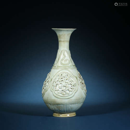 Yuan Dynasty,Shufu Kiln Pinch Flower Jade Pot Spring Bottle