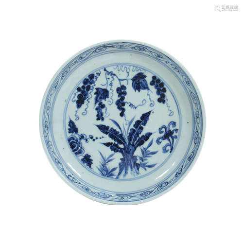 Yuan Dynasty, Blue and White Flower Pattern Plate