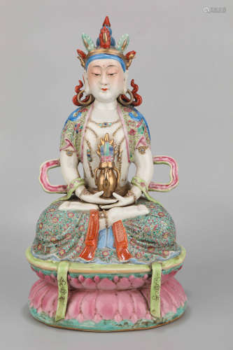 A Famille Rose Porcelain Buddha Figure