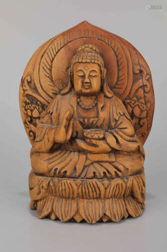 A Wood Buddha Figure Statue