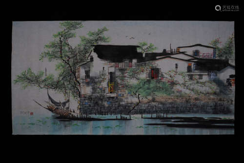 A Chinese House Landscape Painting, Wu Guanzhong Mark