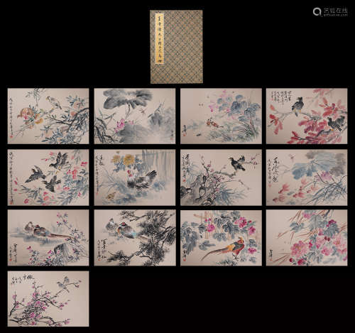 A Chinese Bird with Flower Painting Album, Wang Xuetao Mark