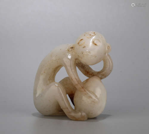 A White Jade Monkey Figure Oranment