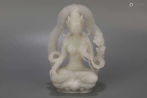 A White Jade Buddha Figure Statue