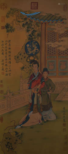 A Chinese Character Story Silk Painting, Qiu Ying Mark