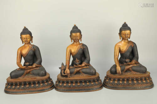 A Group of Three Bronze Buddha Figure Statue