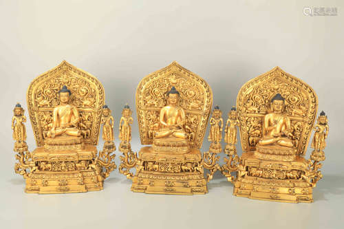 A Group of Three Gilt Bronze Buddha Figure Statue