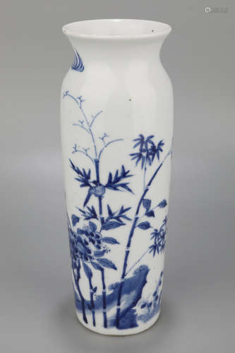 A Blue and White Bird with Flower Porcelain Vase