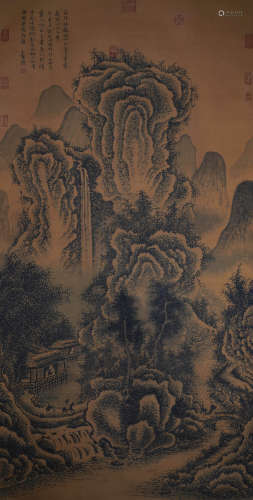 A Chinese Landscape Silk Painting, Wang Chong Mark