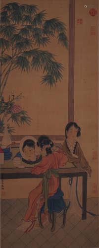 A Chinese Character Story Silk Painting, Yu Zhiding Mark