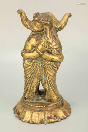 A Gilt Bronze Elephant Buddha Figure Statue